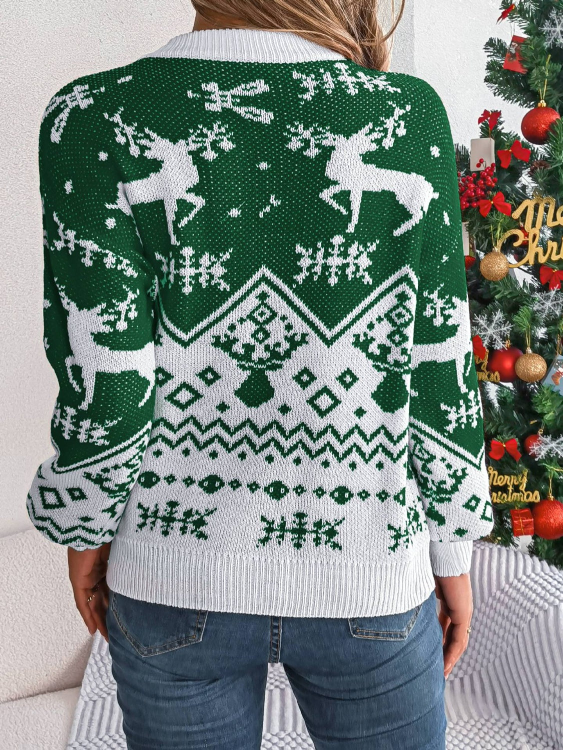 Christmas Element Round Neck Long Sleeve Sweater