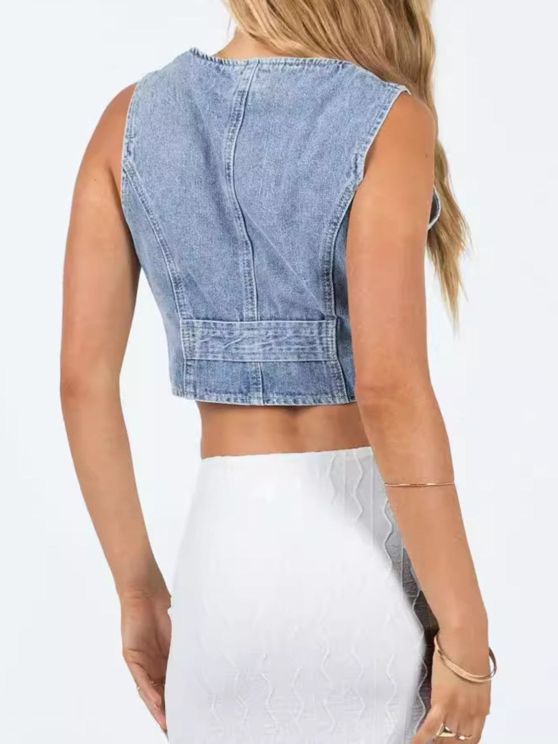 Button Up Sleeveless Denim Top