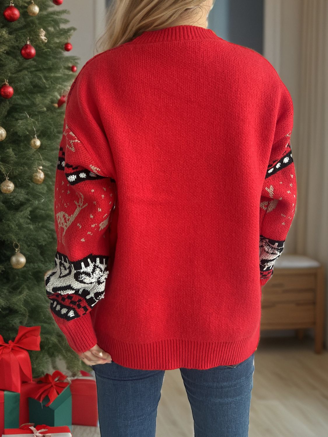 Christmas Element Round Neck Long Sleeve Sweater