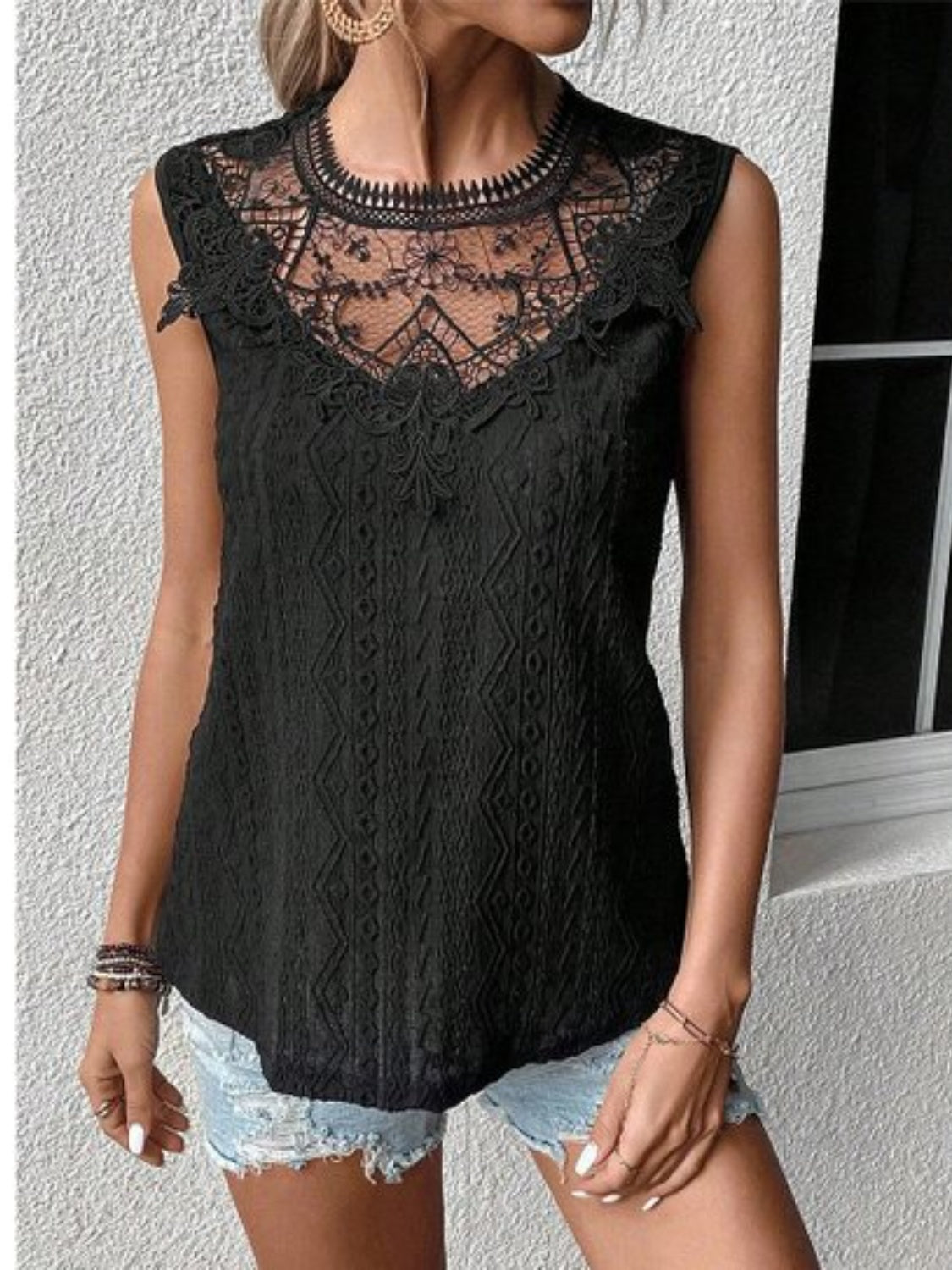 Lace Eyelet Sleeveless Top